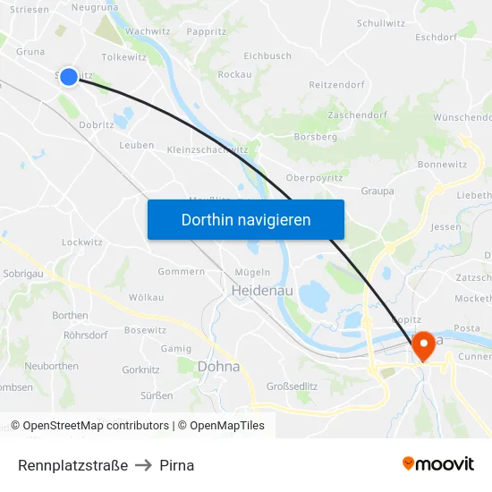 Rennplatzstraße to Pirna map