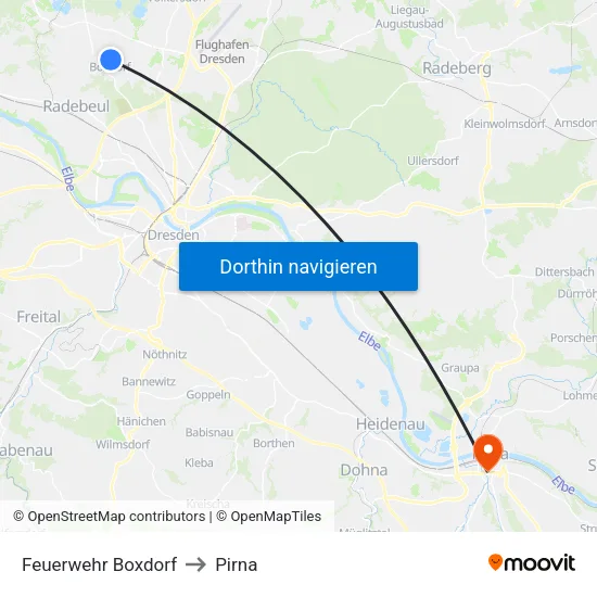 Feuerwehr Boxdorf to Pirna map