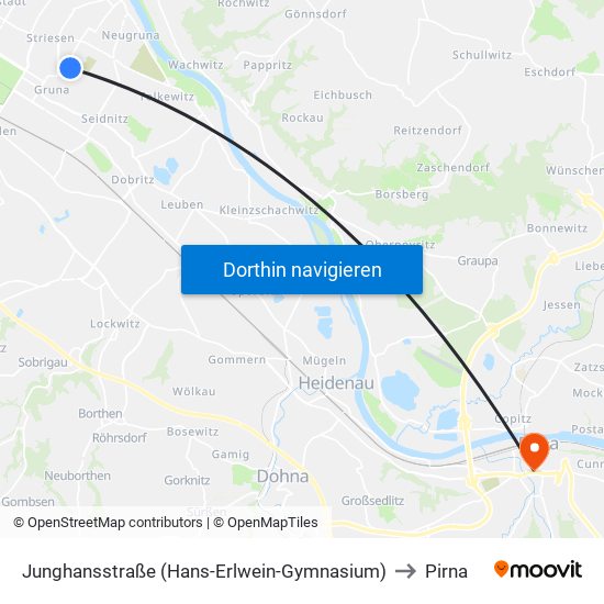 Junghansstraße (Hans-Erlwein-Gymnasium) to Pirna map