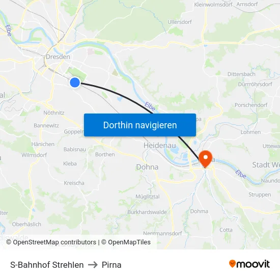 S-Bahnhof Strehlen to Pirna map