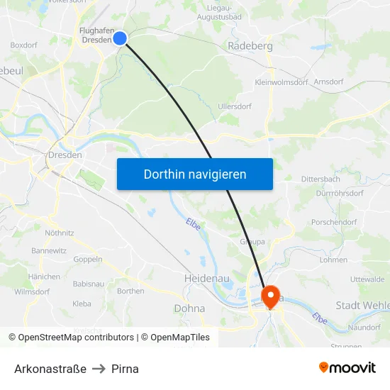 Arkonastraße to Pirna map