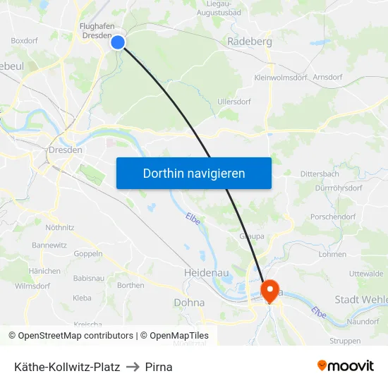 Käthe-Kollwitz-Platz to Pirna map