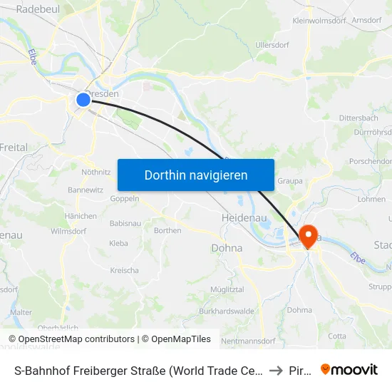 S-Bahnhof Freiberger Straße (World Trade Center) to Pirna map