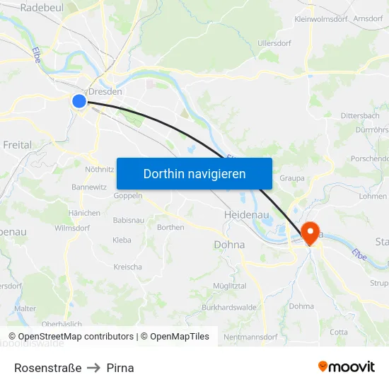 Rosenstraße to Pirna map