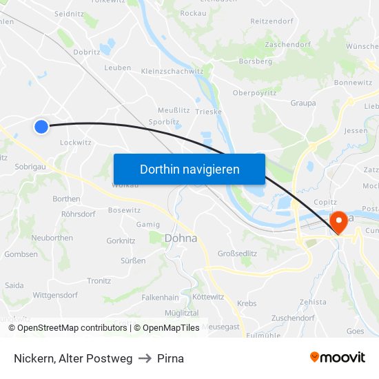 Nickern, Alter Postweg to Pirna map