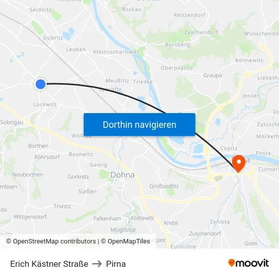 Erich Kästner Straße to Pirna map