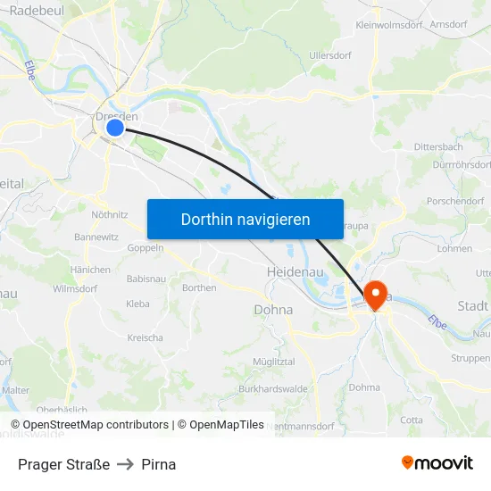 Prager Straße to Pirna map