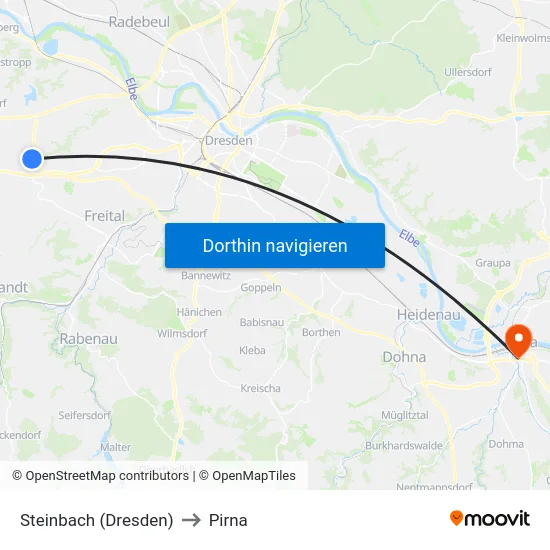 Steinbach (Dresden) to Pirna map