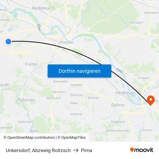 Unkersdorf, Abzweig Roitzsch to Pirna map