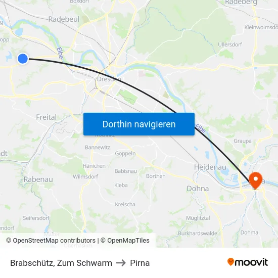 Brabschütz, Zum Schwarm to Pirna map