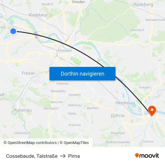 Cossebaude, Talstraße to Pirna map