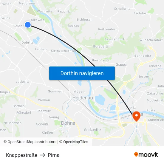 Knappestraße to Pirna map