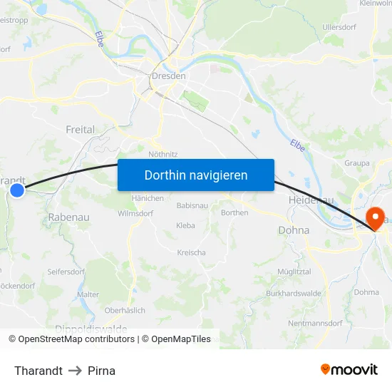 Tharandt to Pirna map
