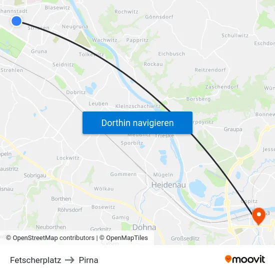 Fetscherplatz to Pirna map