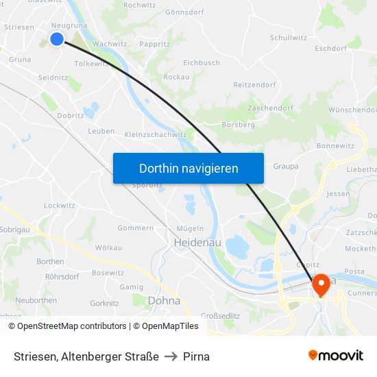 Striesen, Altenberger Straße to Pirna map