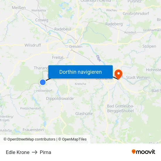 Edle Krone to Pirna map
