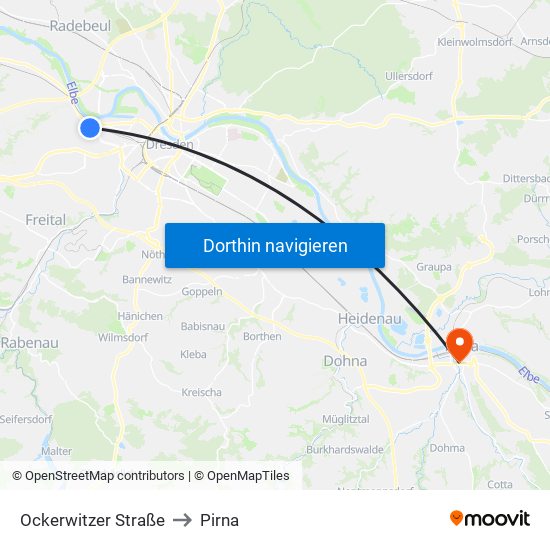 Ockerwitzer Straße to Pirna map