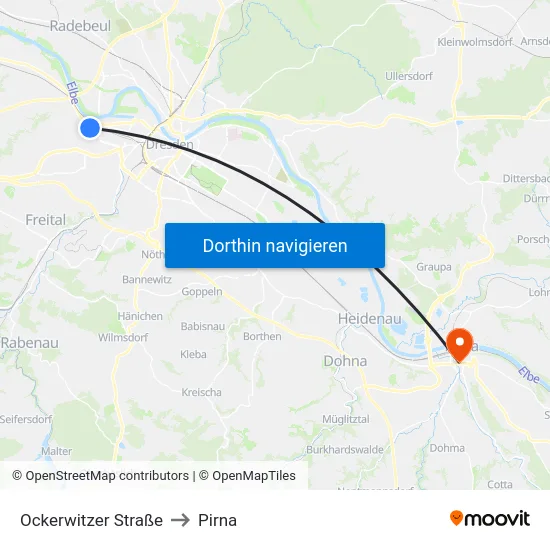 Ockerwitzer Straße to Pirna map