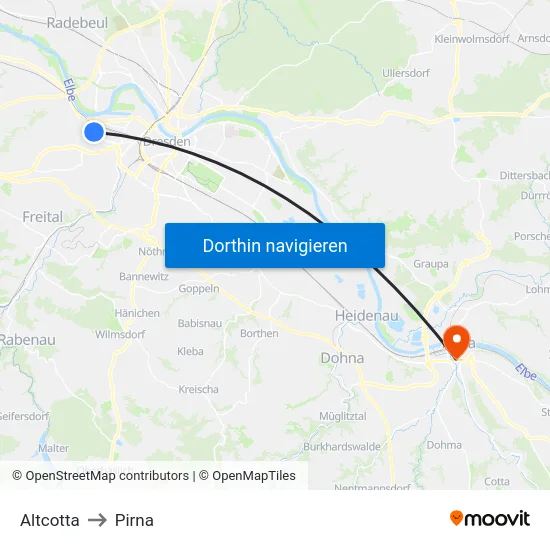 Altcotta to Pirna map