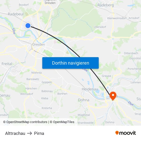 Alttrachau to Pirna map