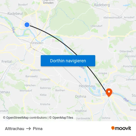 Alttrachau to Pirna map