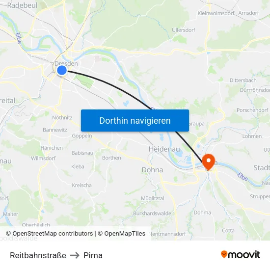 Reitbahnstraße to Pirna map