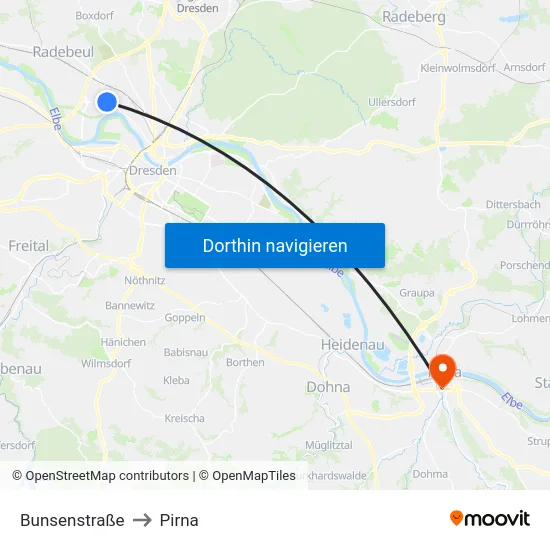 Bunsenstraße to Pirna map