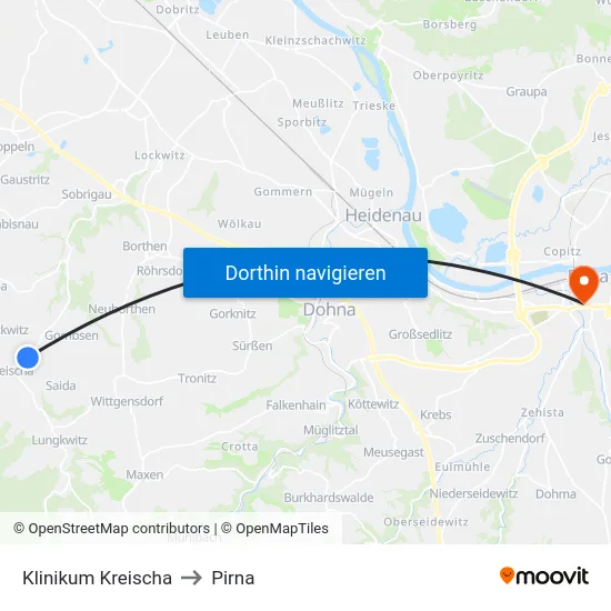 Klinikum Kreischa to Pirna map