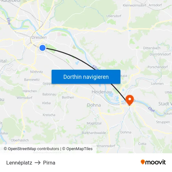 Lennéplatz to Pirna map