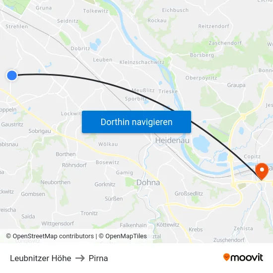 Leubnitzer Höhe to Pirna map