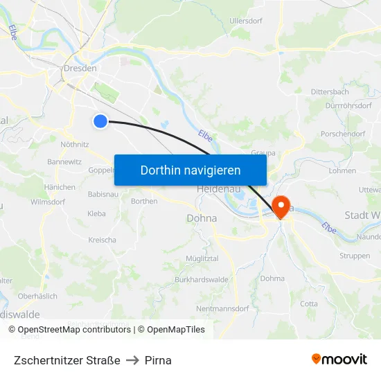 Zschertnitzer Straße to Pirna map