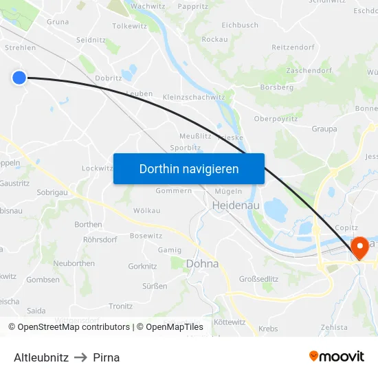 Altleubnitz to Pirna map
