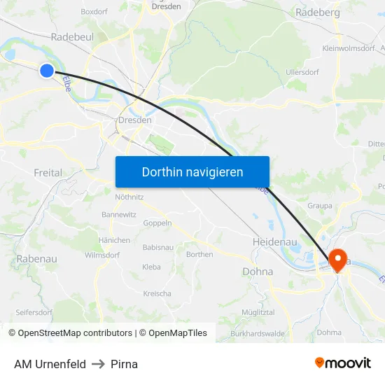 AM Urnenfeld to Pirna map