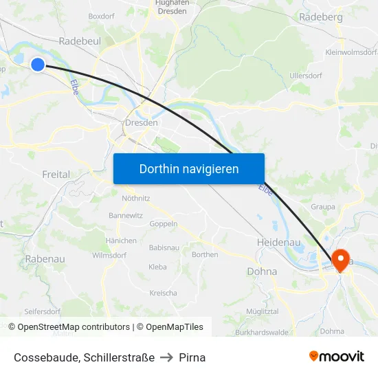 Cossebaude, Schillerstraße to Pirna map
