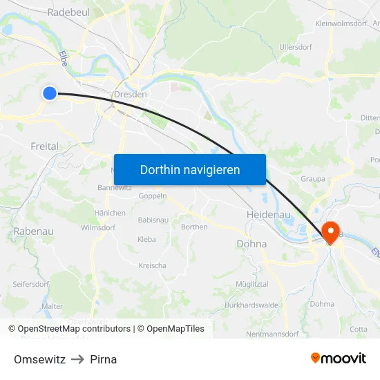 Omsewitz to Pirna map
