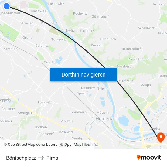 Bönischplatz to Pirna map