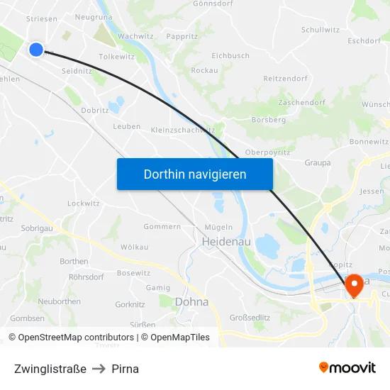 Zwinglistraße to Pirna map