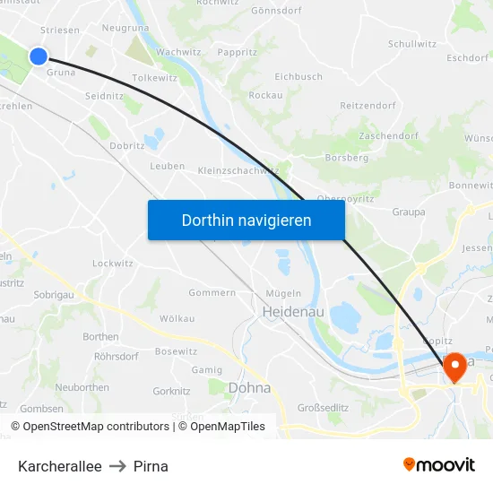 Karcherallee to Pirna map