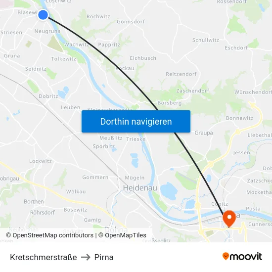 Kretschmerstraße to Pirna map