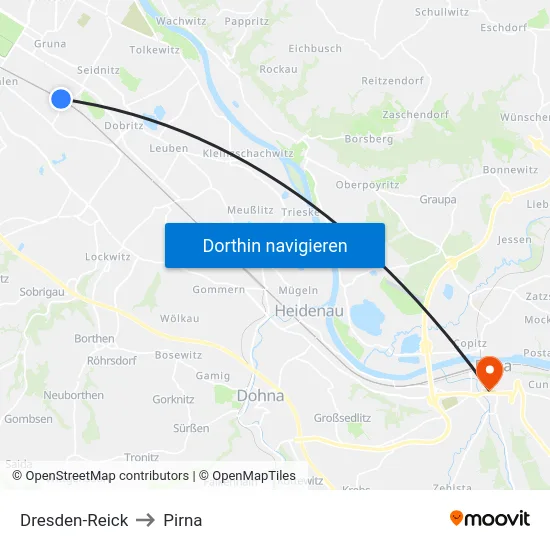 Dresden-Reick to Pirna map