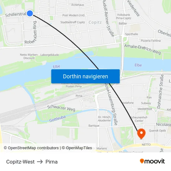 Copitz-West to Pirna map