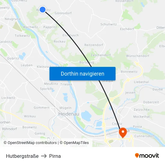 Hutbergstraße to Pirna map