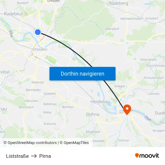 Liststraße to Pirna map