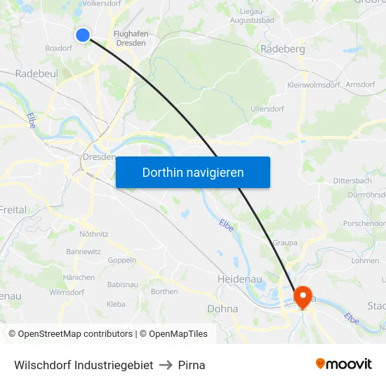 Wilschdorf Industriegebiet to Pirna map