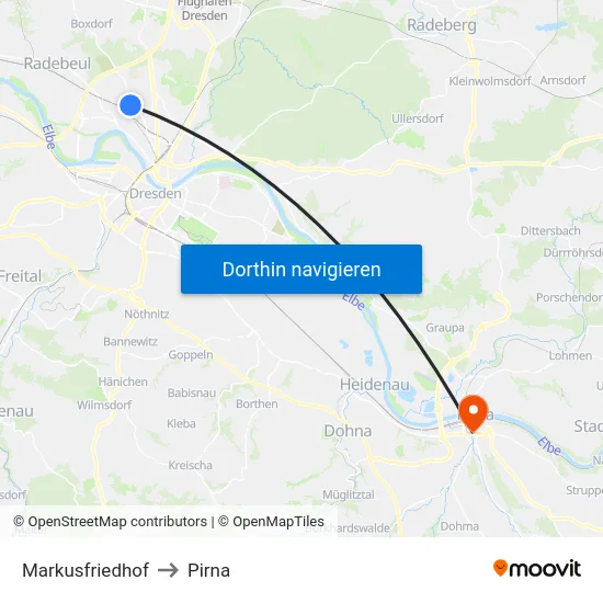 Markusfriedhof to Pirna map