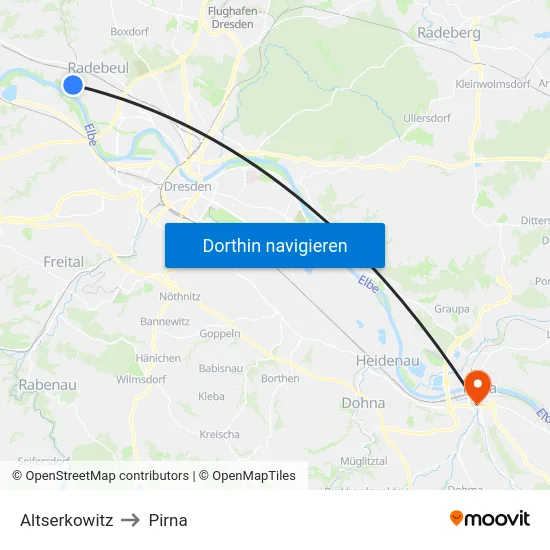 Altserkowitz to Pirna map