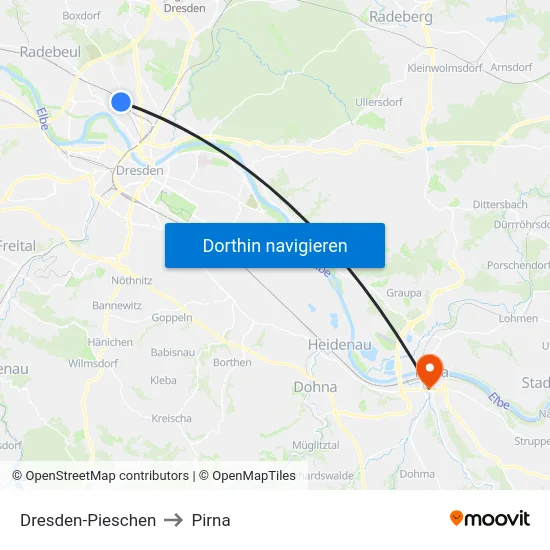 Dresden-Pieschen to Pirna map