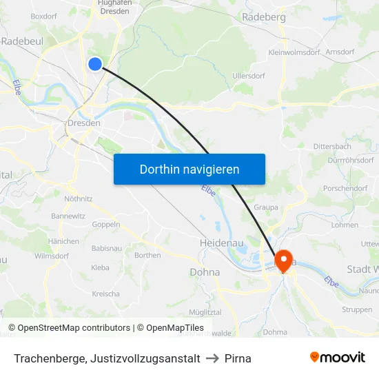 Trachenberge, Justizvollzugsanstalt to Pirna map