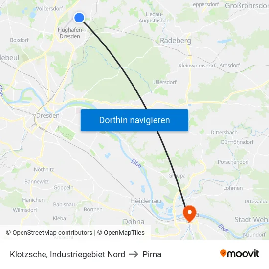 Klotzsche, Industriegebiet Nord to Pirna map