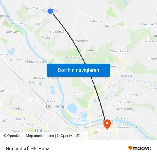 Gönnsdorf to Pirna map